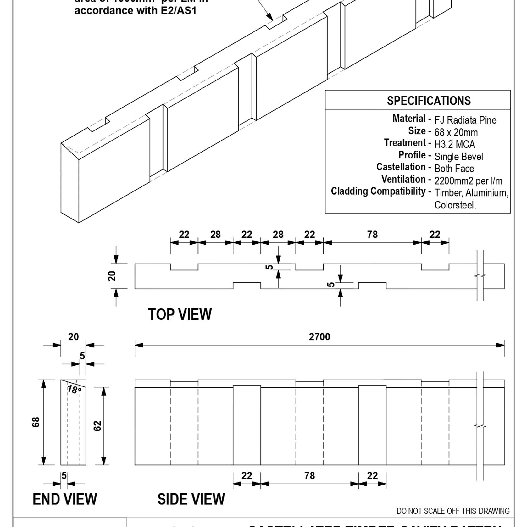 EB8 Castellated Timber Cavity Batten gallery detail image