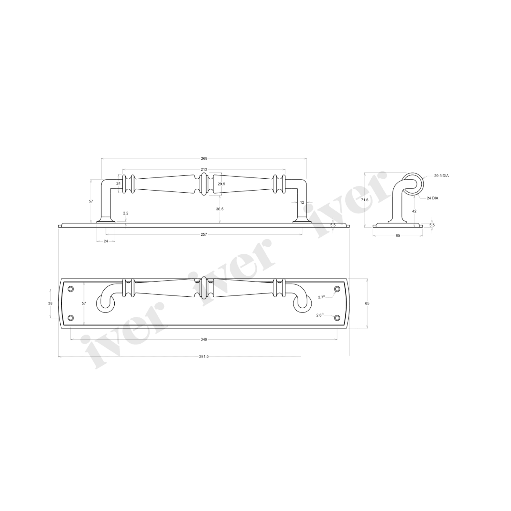 Iver Sarlat Door Pull Handle on Backplate 380mm x 65mm Polished Brass 9340 gallery detail image