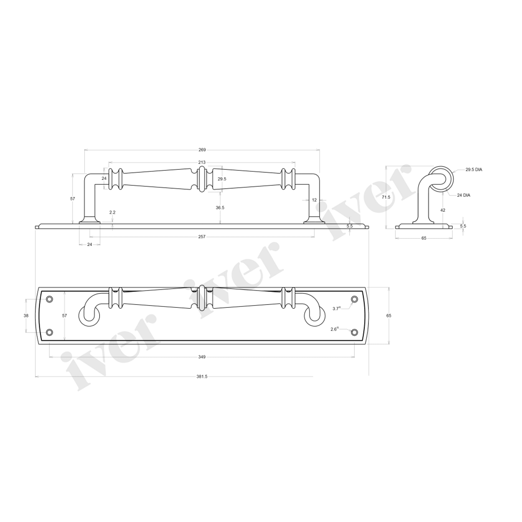 Iver Sarlat Door Pull Handle On Backplate - Available in Various Finishes gallery detail image