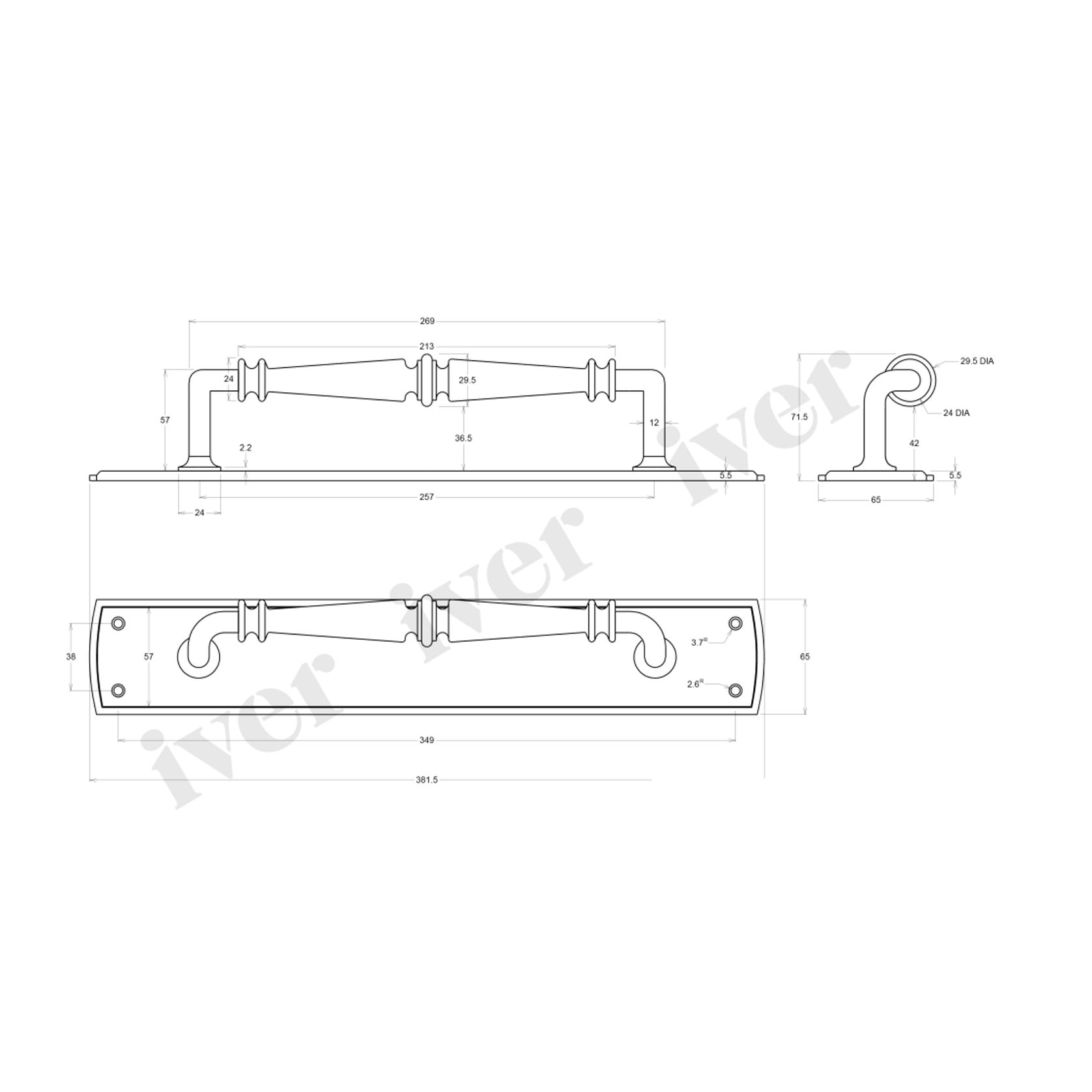 Iver Sarlat Door Pull Handle on Backplate 380mmx65mm Matt Black 9343 gallery detail image