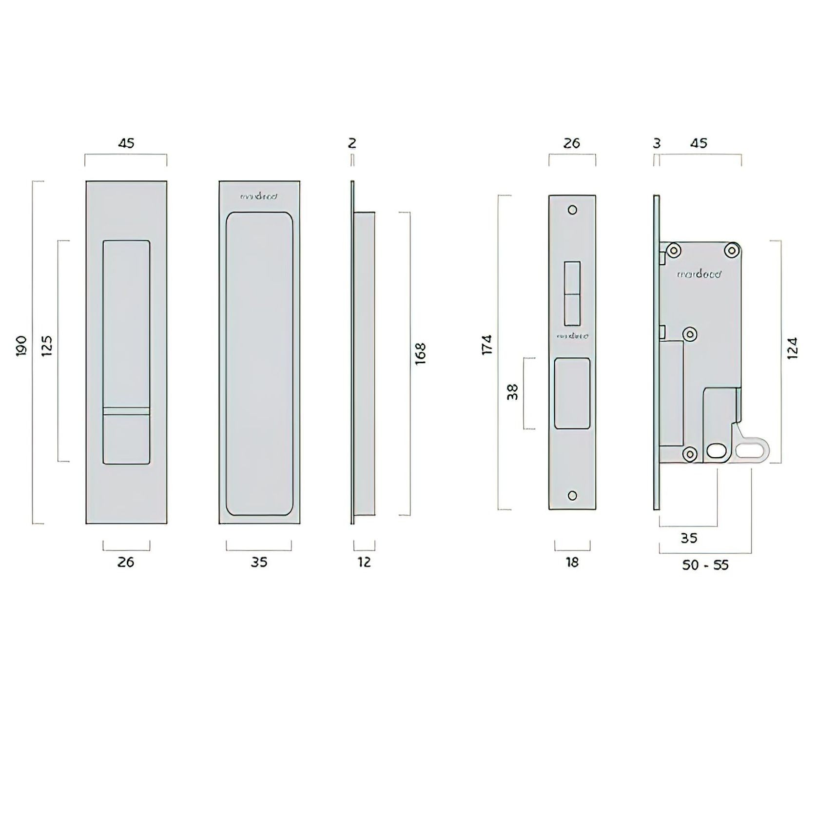 Mardeco 'M' Series Flush Pull Privacy Set - Available in Various Finishes gallery detail image