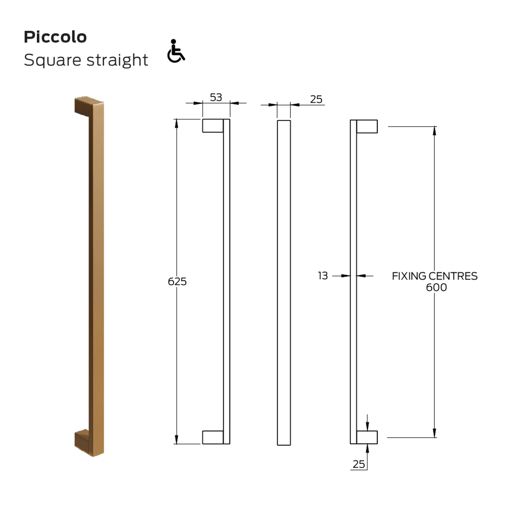 Legge 3800 Series Piccolo Brass Pull Handle gallery detail image