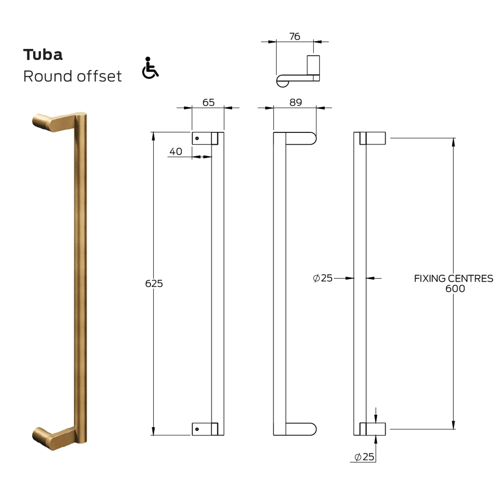 Legge 3800 Series Tuba Brass Pull Handle gallery detail image