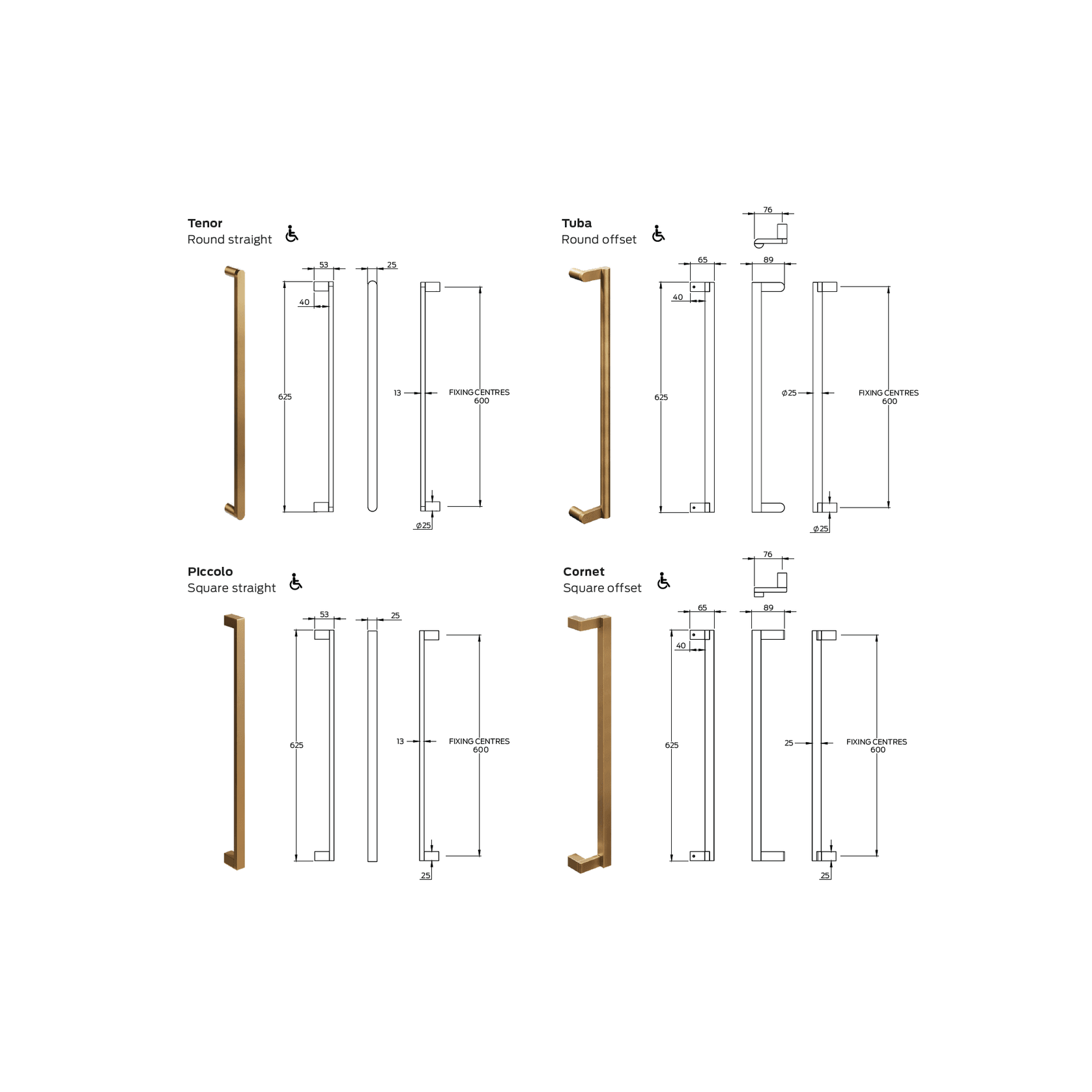 Legge 3800 Series Brass Pull Handles gallery detail image