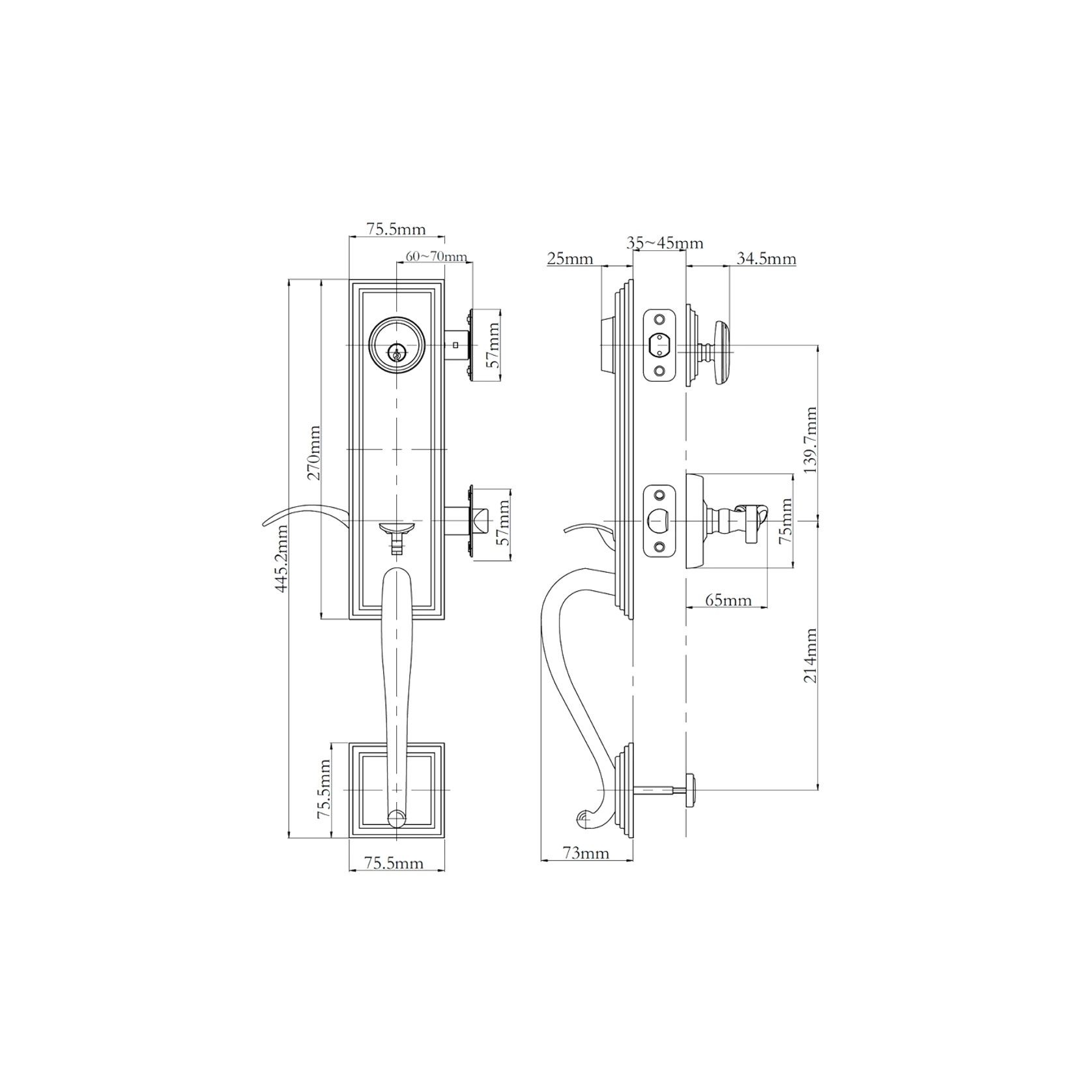 N2lok Seine Single Cylinder Entry Set Satin Brass gallery detail image