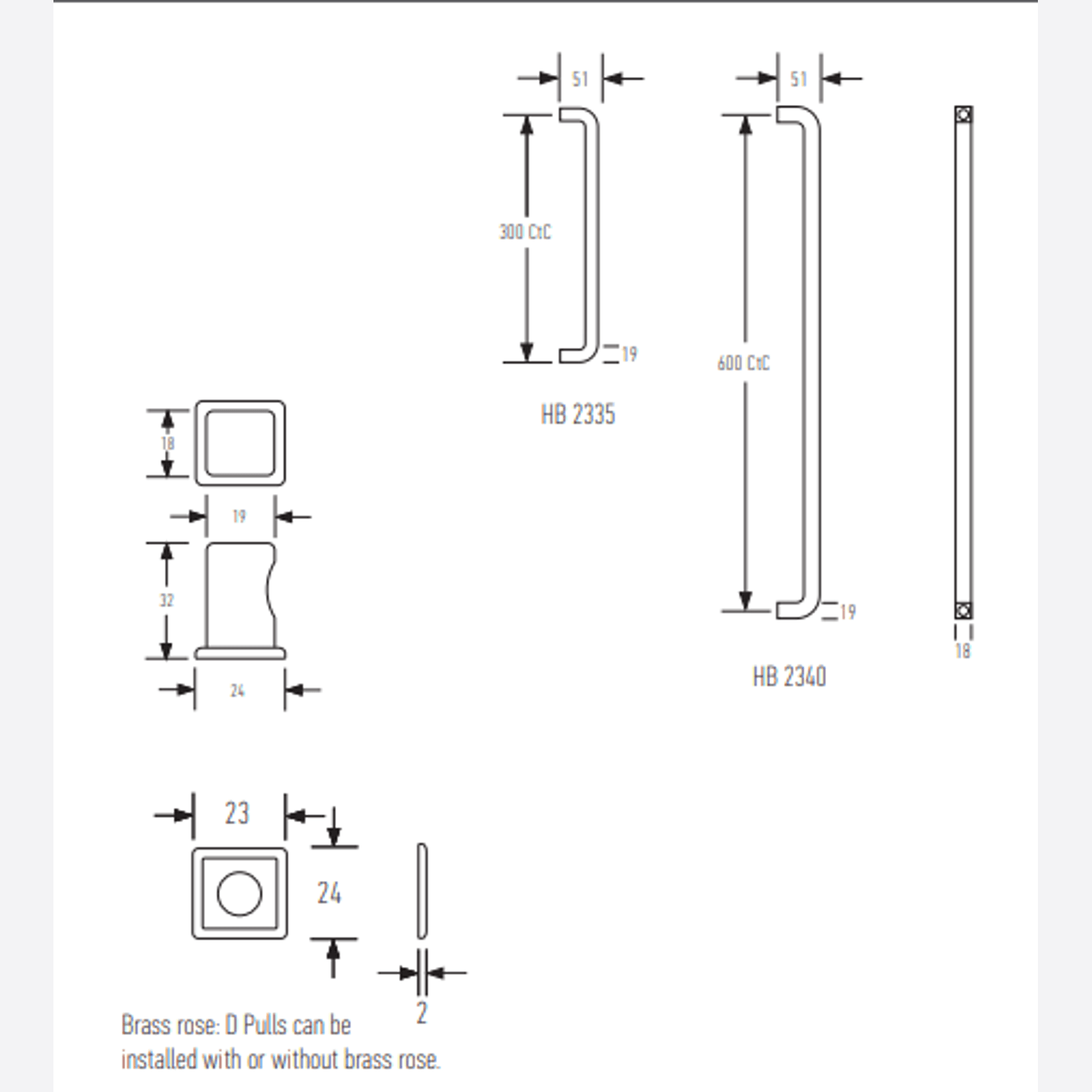 HB2300 Series Square D Pull Handles gallery detail image
