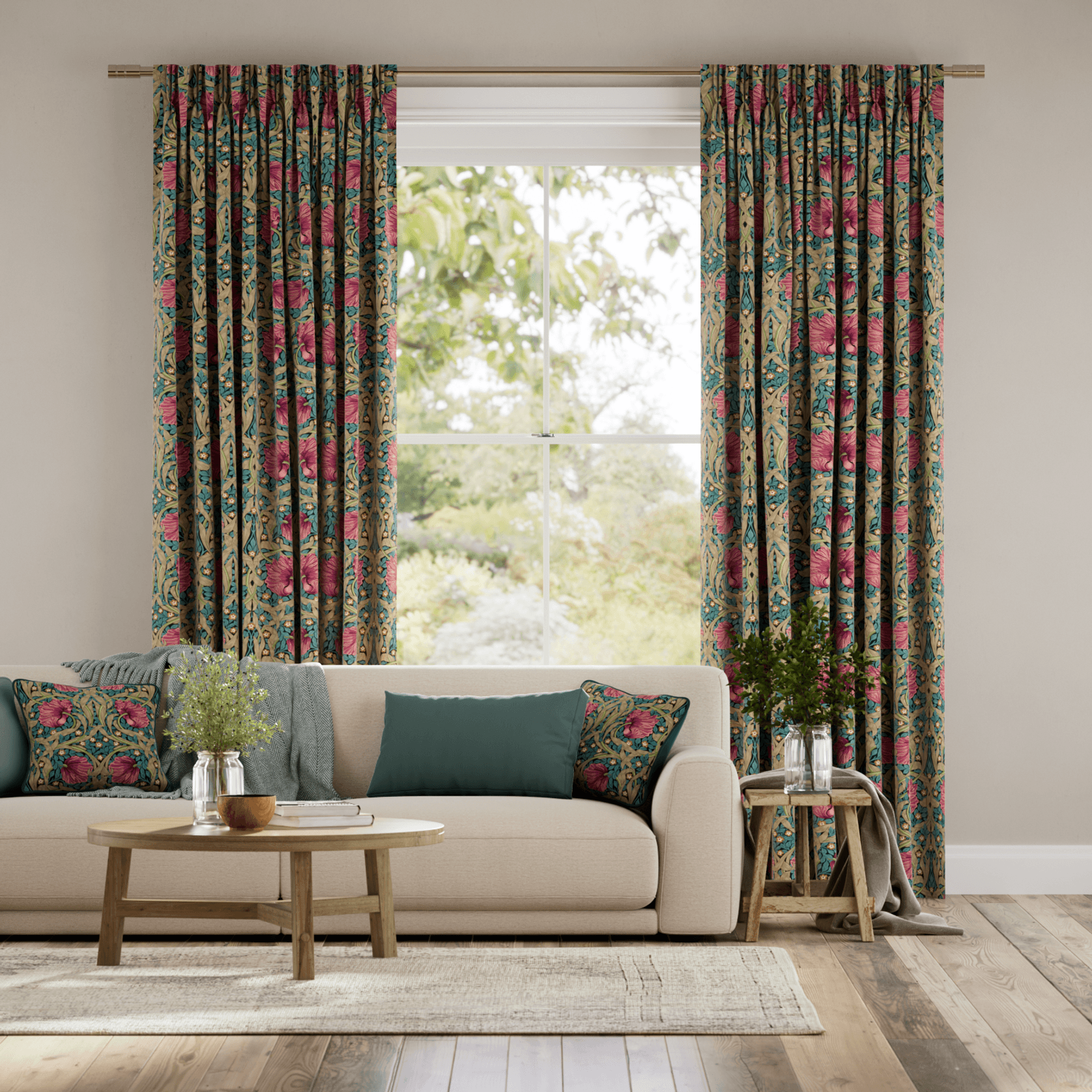 William Morris Pimpernel Teal | Curtains gallery detail image