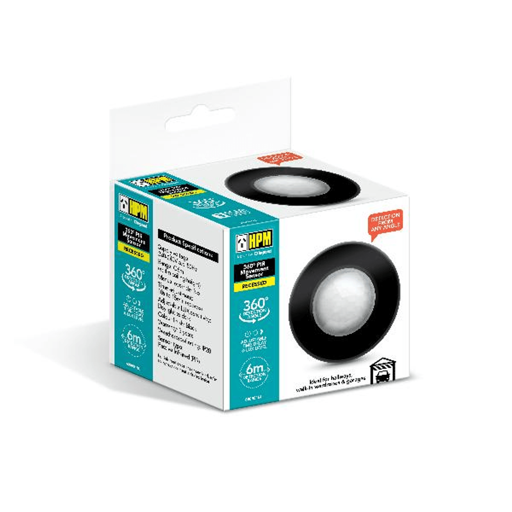 HPM PIR 360° 6m Recessed Auto Movement Sensor Black gallery detail image