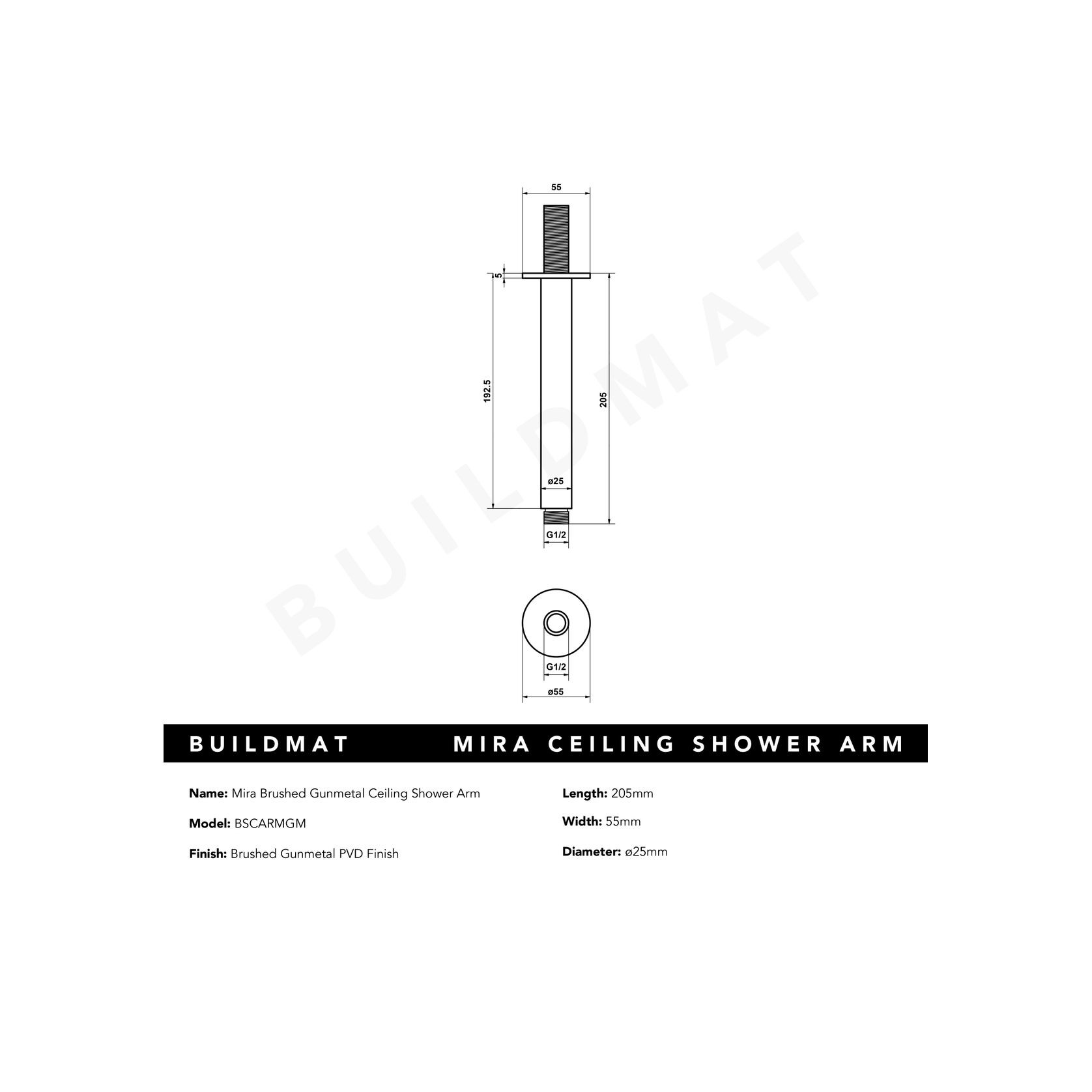 Mira Brushed Gunmetal Ceiling Shower Arm gallery detail image