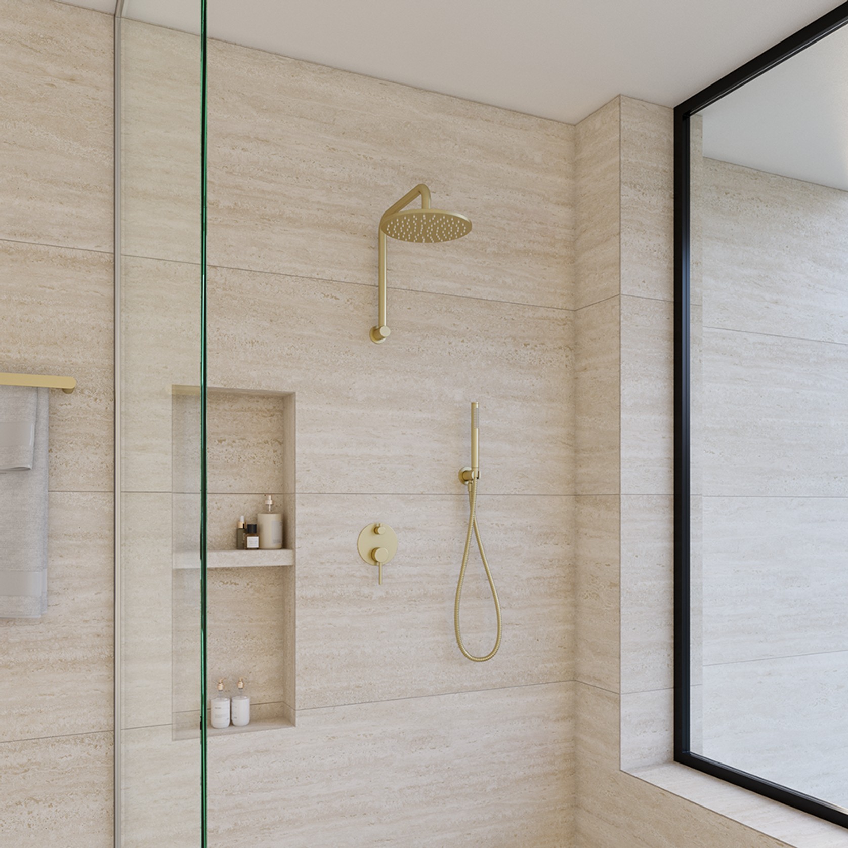 Mira Brushed Brass Gold High Rise Upswept Shower Arm gallery detail image