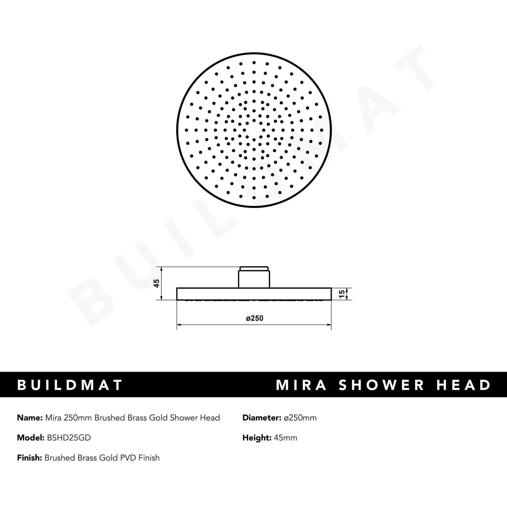 Mira 250mm Brushed Brass Gold Shower Head gallery detail image