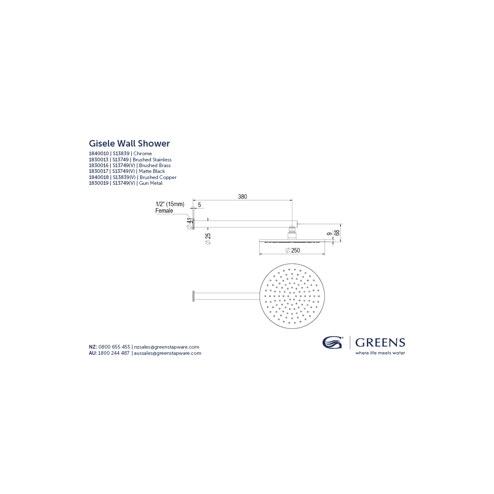 Gisele Wall Shower Head gallery detail image