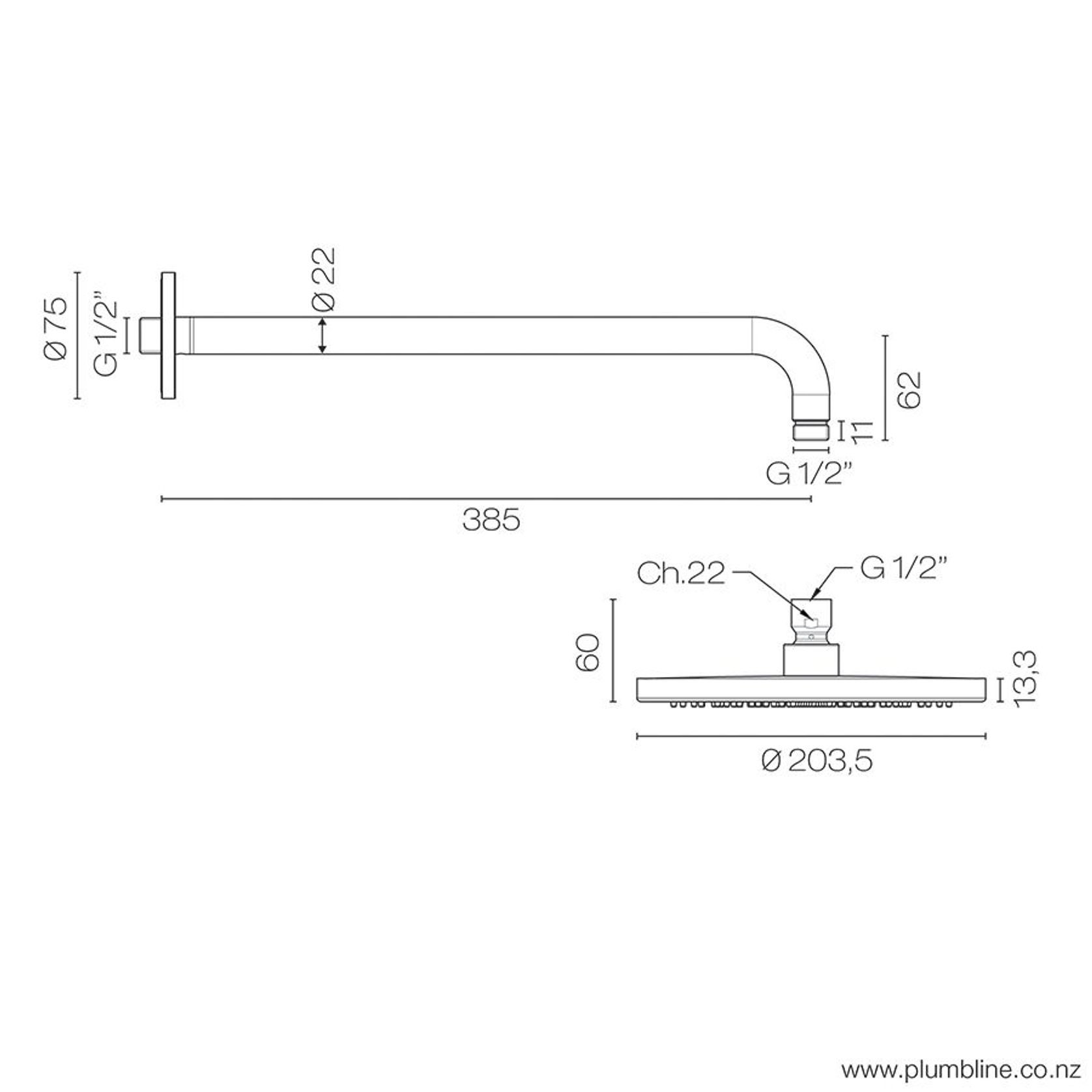 Buddy 200mm Wall Mount Rainhead gallery detail image