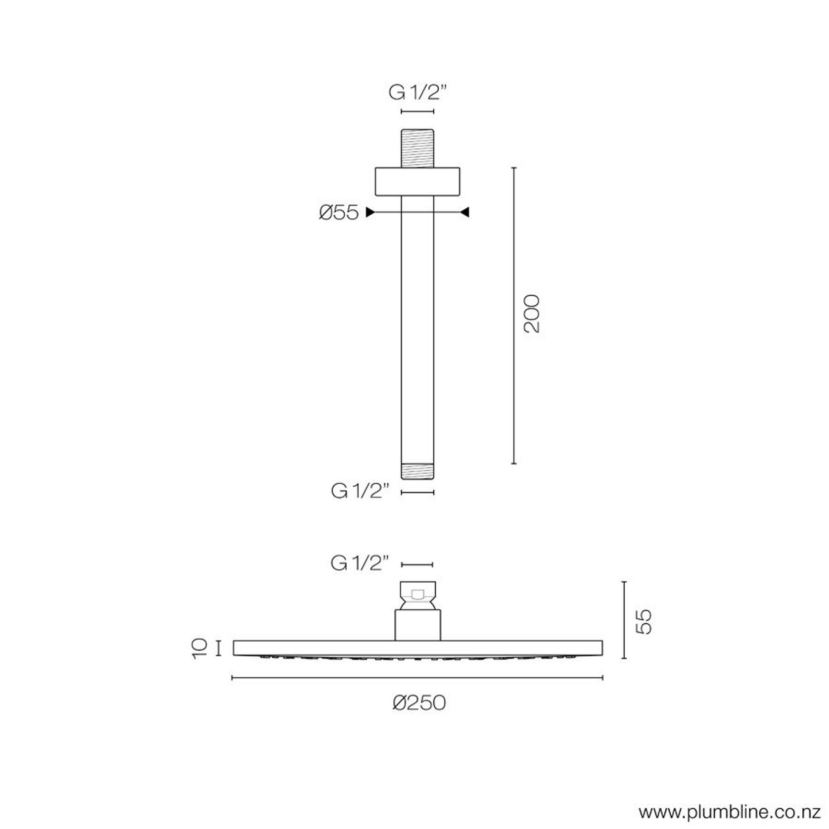 Tube Ceiling Mount Rainhead 250mm gallery detail image