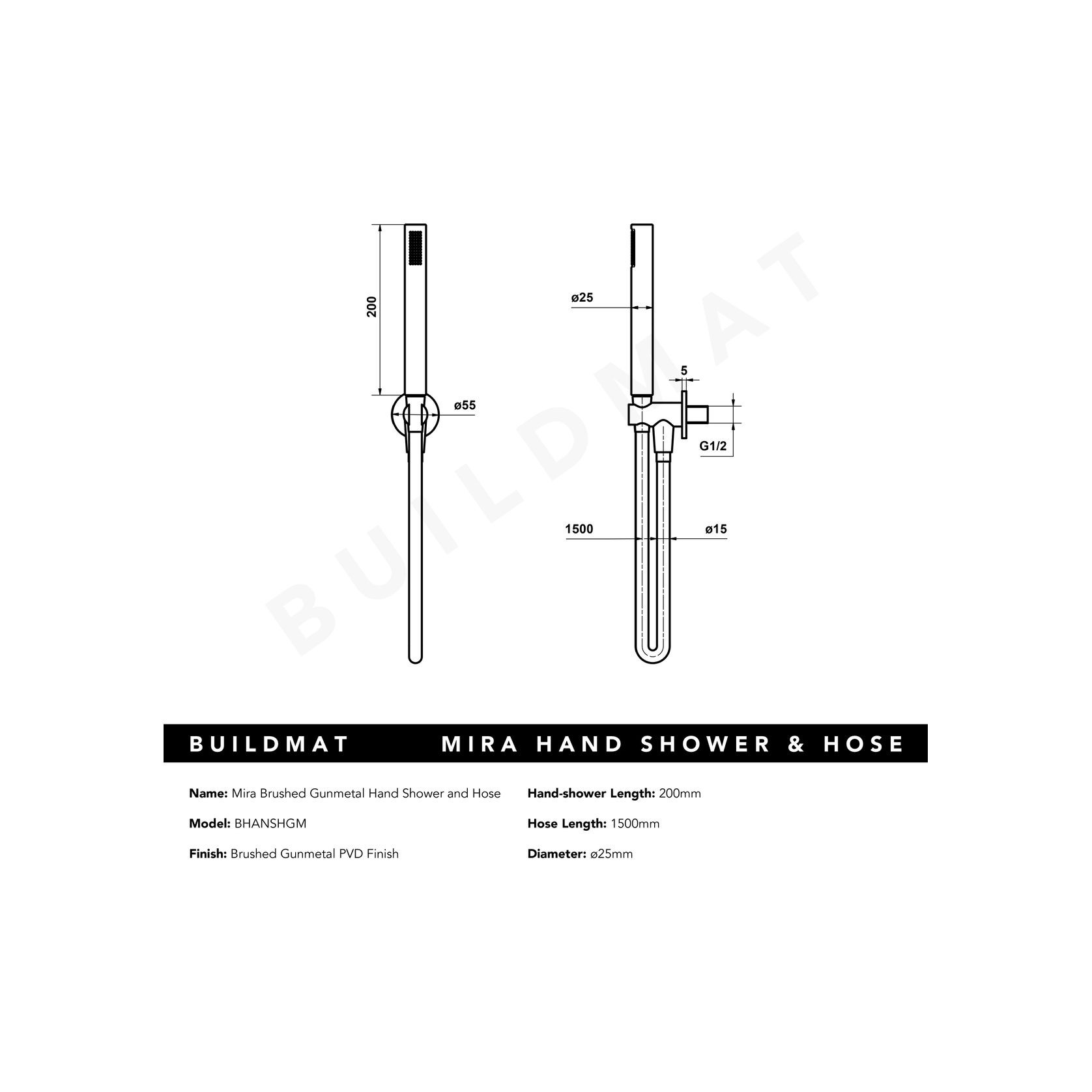 Mira Brushed Gunmetal Hand Shower and Hose gallery detail image