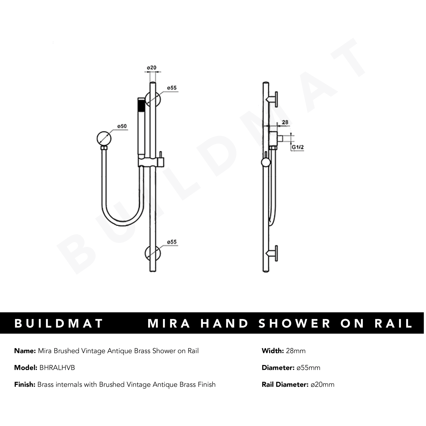 Mira Brushed Vintage Antique Brass Shower on Rail gallery detail image