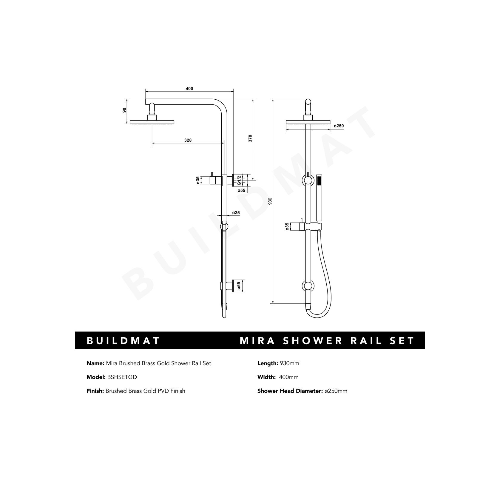 Mira Brushed Brass Gold Shower Rail Twin Set gallery detail image