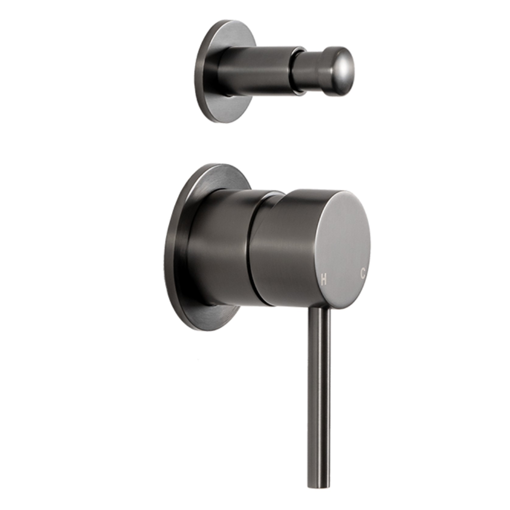 Mira Brushed Gunmetal Wall Mixer with divertor gallery detail image