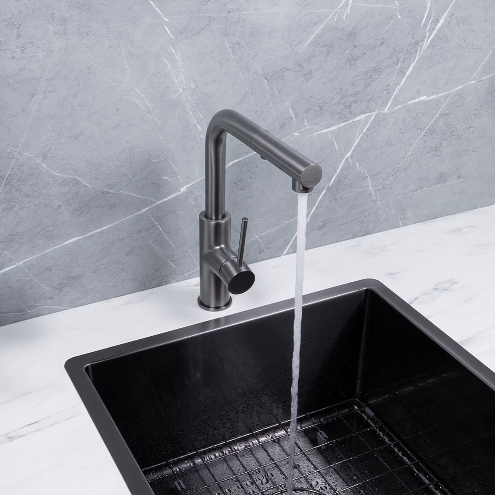 Nisa Square Pull Out Mixer Brushed Gunmetal gallery detail image