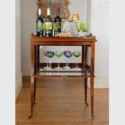 Antique English Mahogany Bar Service Trolley On Wheels gallery detail image