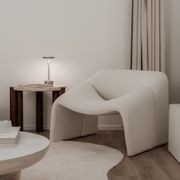 Amaya 55cm Travertine Round Side Table | Cream & Brown Oak gallery detail image