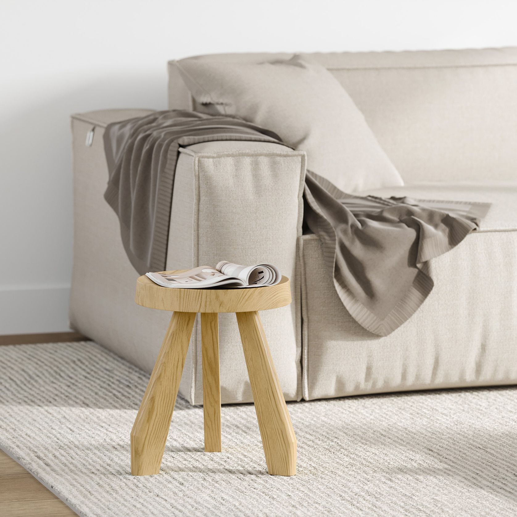 Bel Round Solid Oak Table Stool | Natural gallery detail image