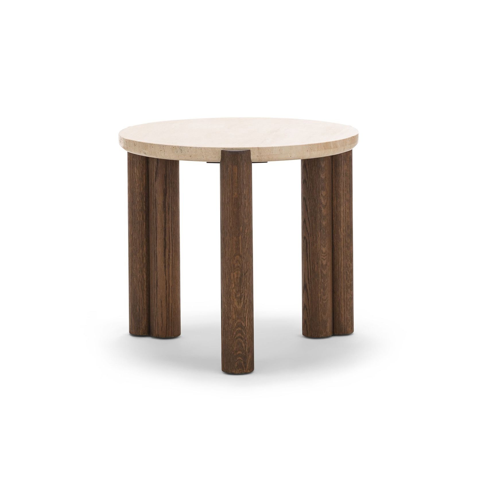 Amaya 55cm Travertine Round Side Table | Cream & Brown Oak gallery detail image