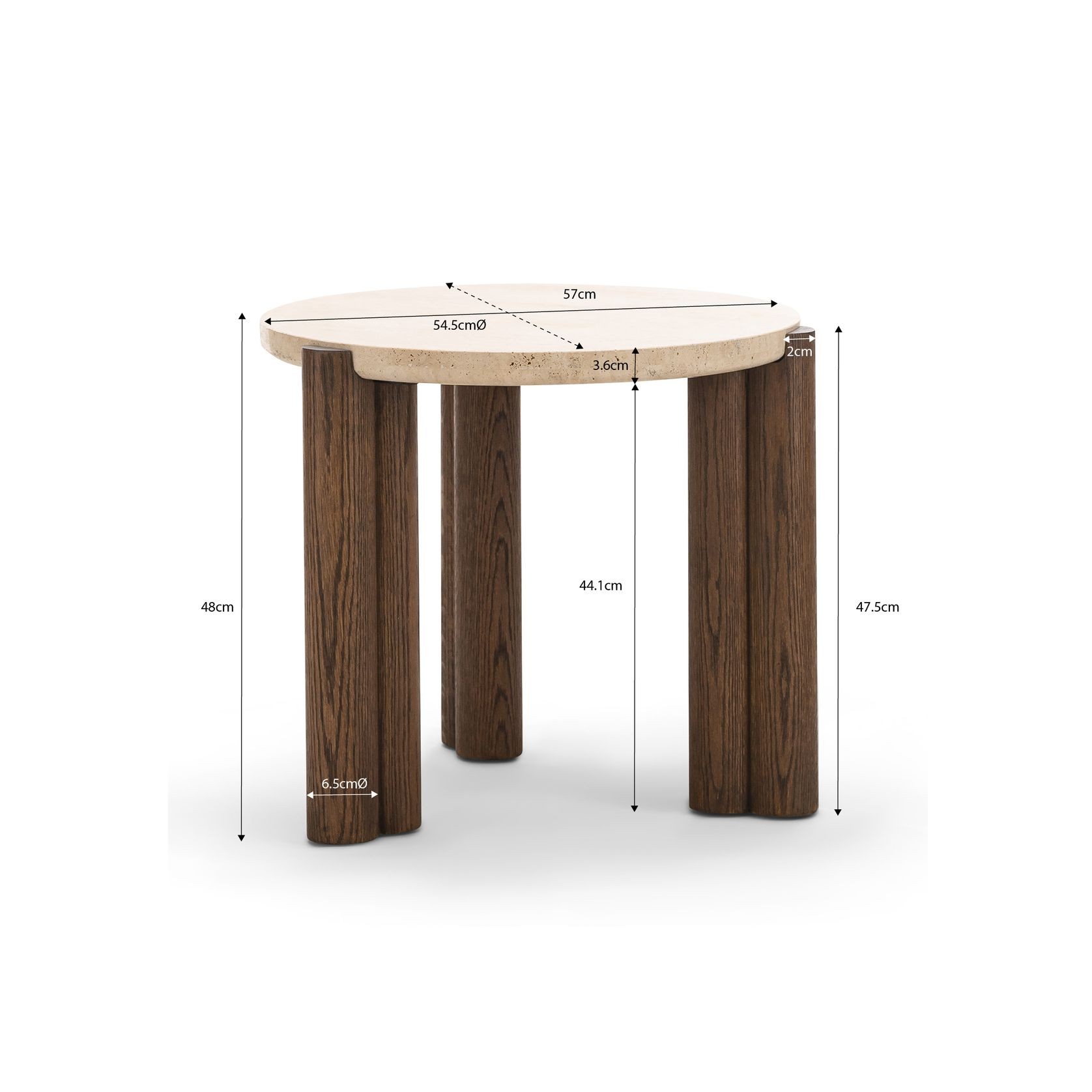 Amaya 55cm Travertine Round Side Table | Cream & Brown Oak gallery detail image