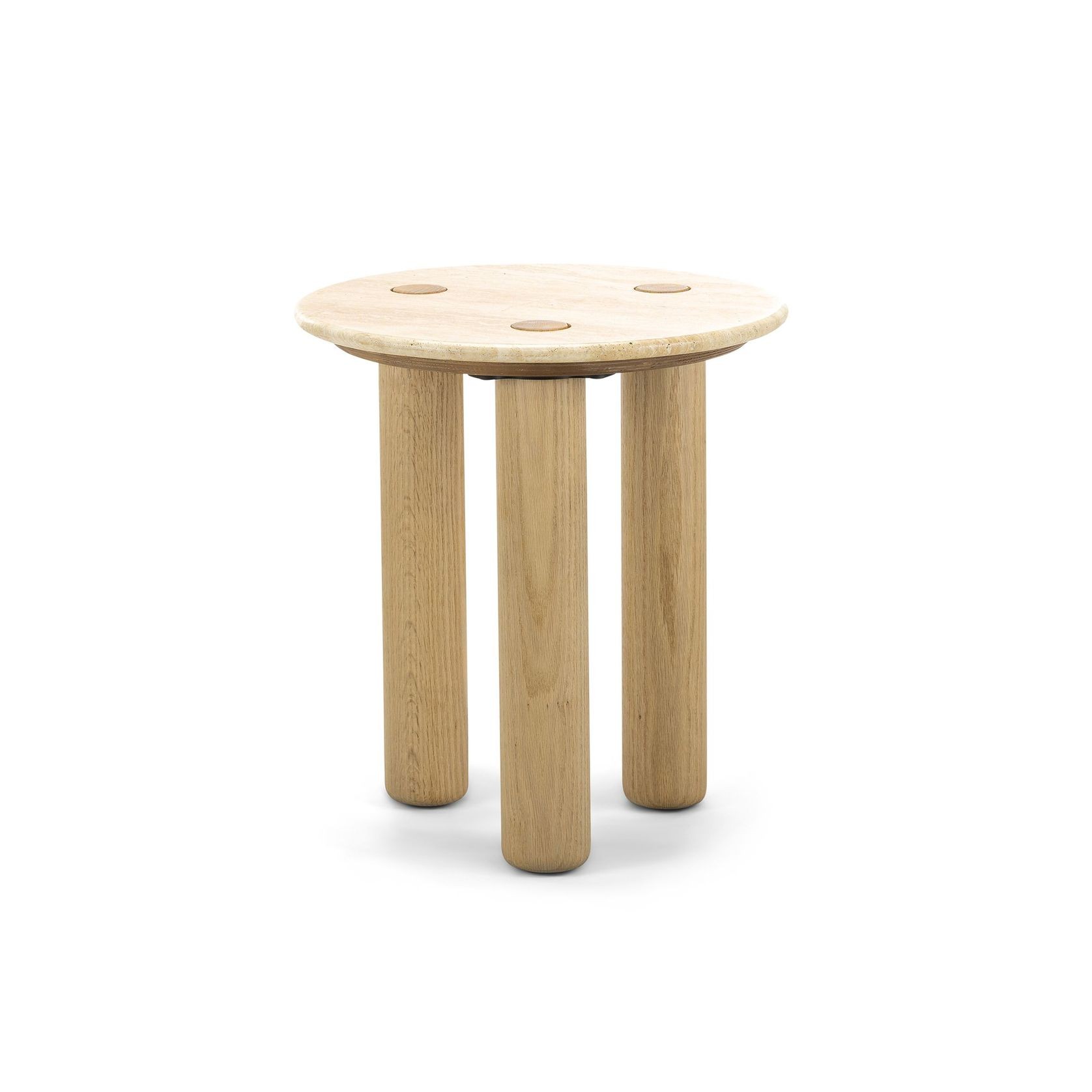 Ayra 45cm Round Travertine Side Table | Cream & Natural Oak gallery detail image
