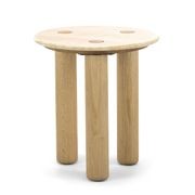 Ayra 45cm Round Travertine Side Table | Cream & Natural Oak gallery detail image