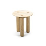 Ayra 45cm Round Travertine Side Table | Cream & Natural Oak gallery detail image