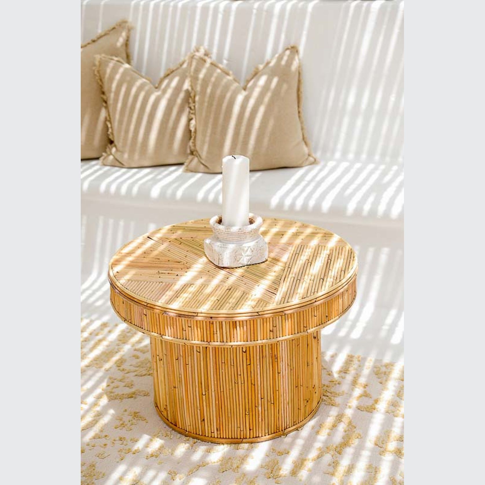 Nobu Rattan Reed Side Table 70cm gallery detail image