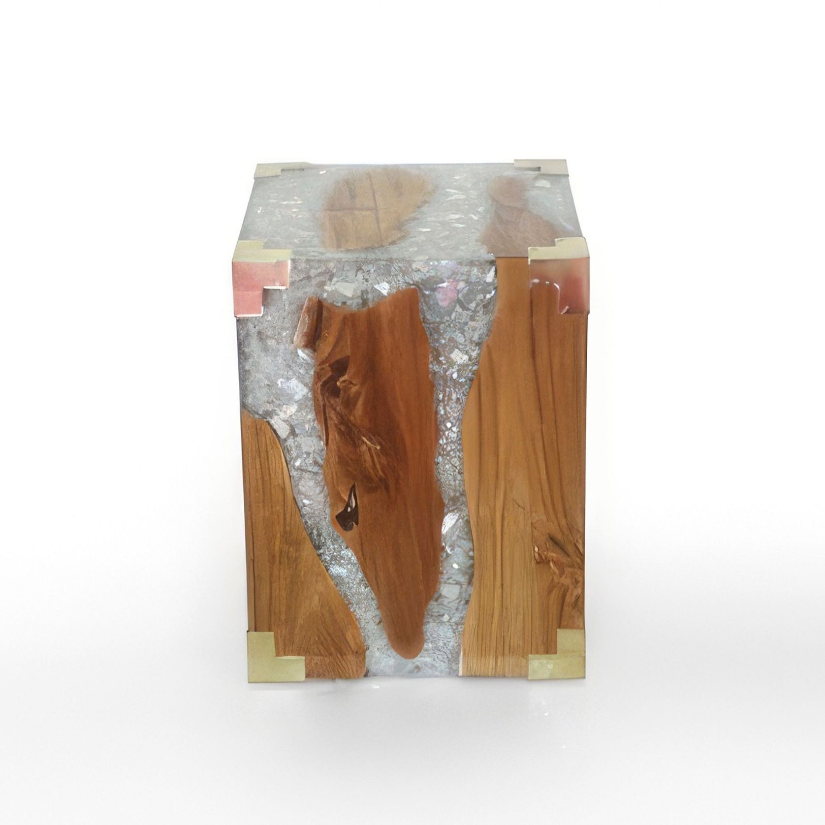 Teak and Resin Side Table with Brass Details gallery detail image