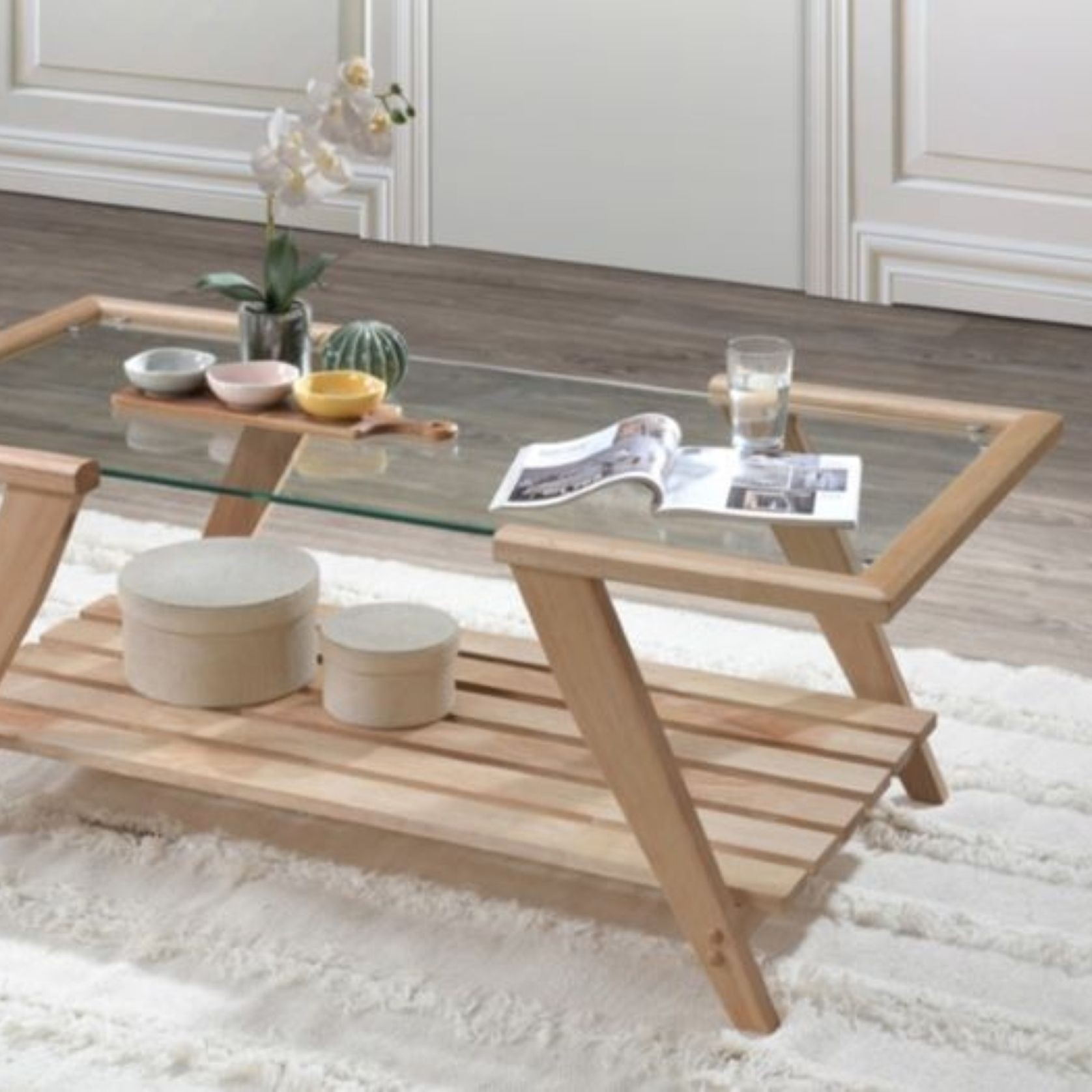 Myer Glass Top Coffee Table | Natural Hardwood Frame gallery detail image