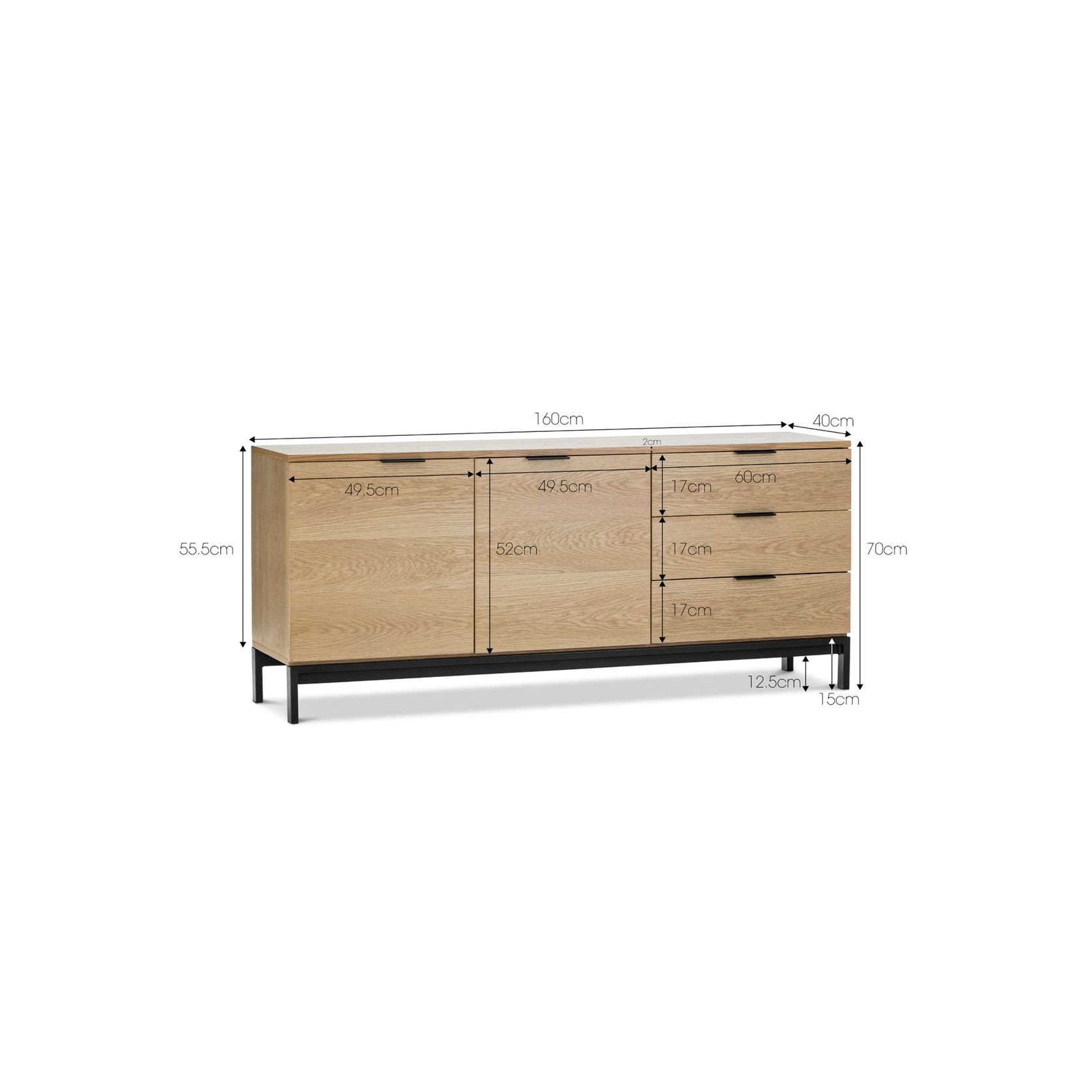 Macy Oak Sideboard Buffet | Natural & Black gallery detail image