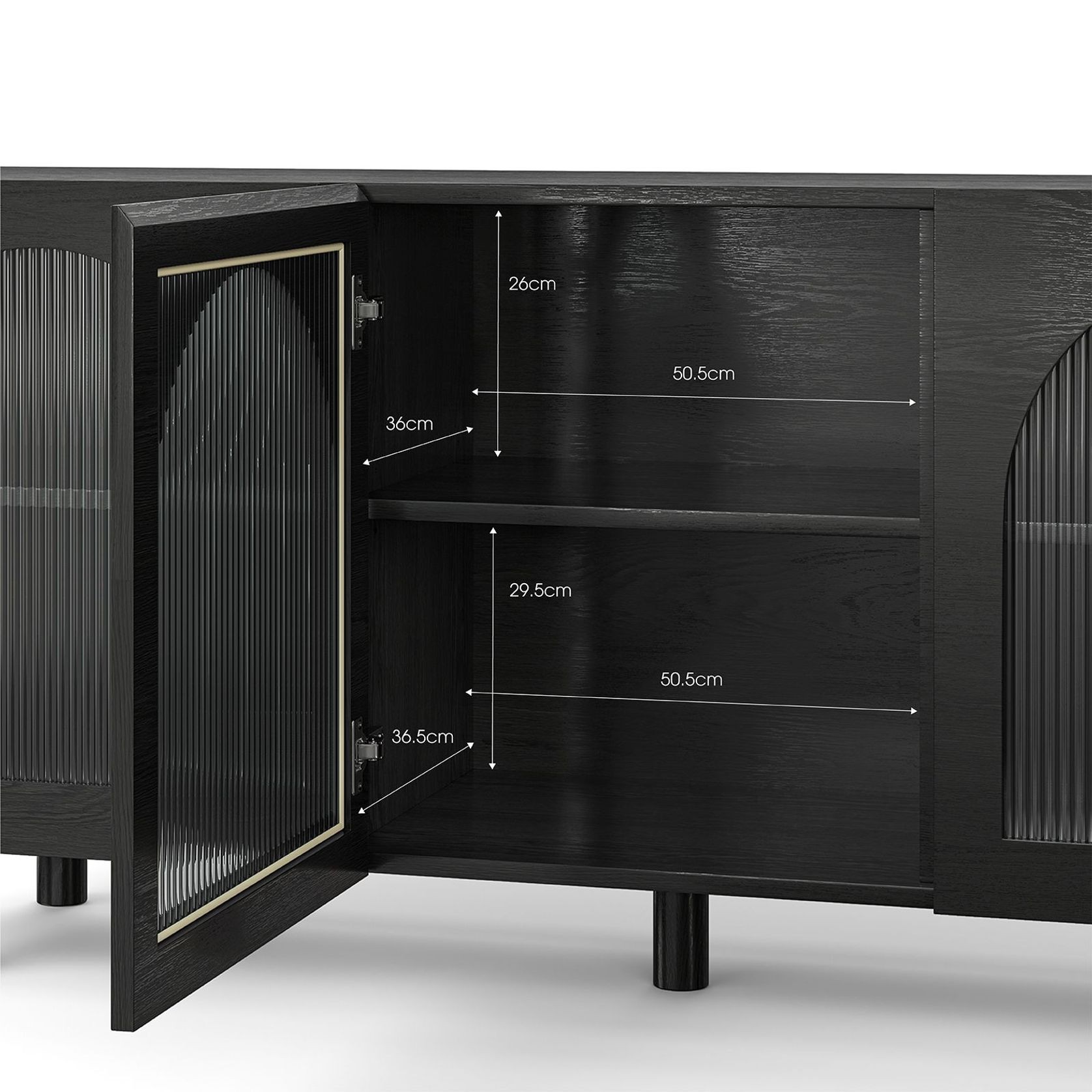 Cove 3 Door Fluted Glass Arch Sideboard Buffet | Black Oak gallery detail image
