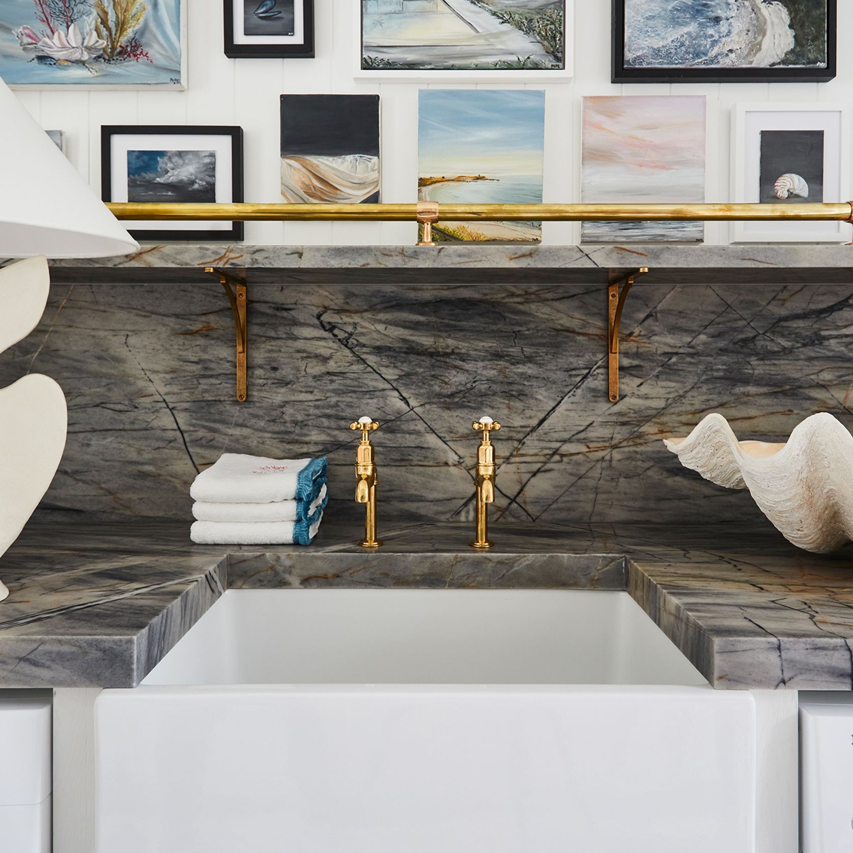 Acquello - White fireclay sink with waste and rack 760 x 460 x 250mm gallery detail image