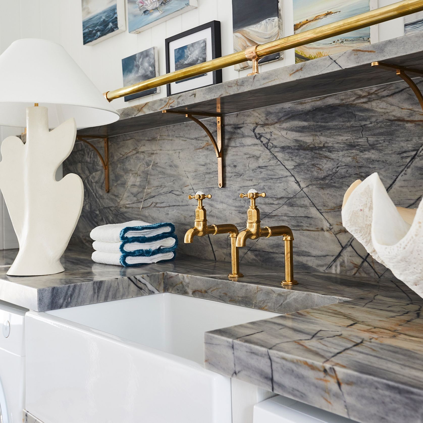 Acquello - White fireclay sink with waste and rack 760 x 460 x 250mm gallery detail image