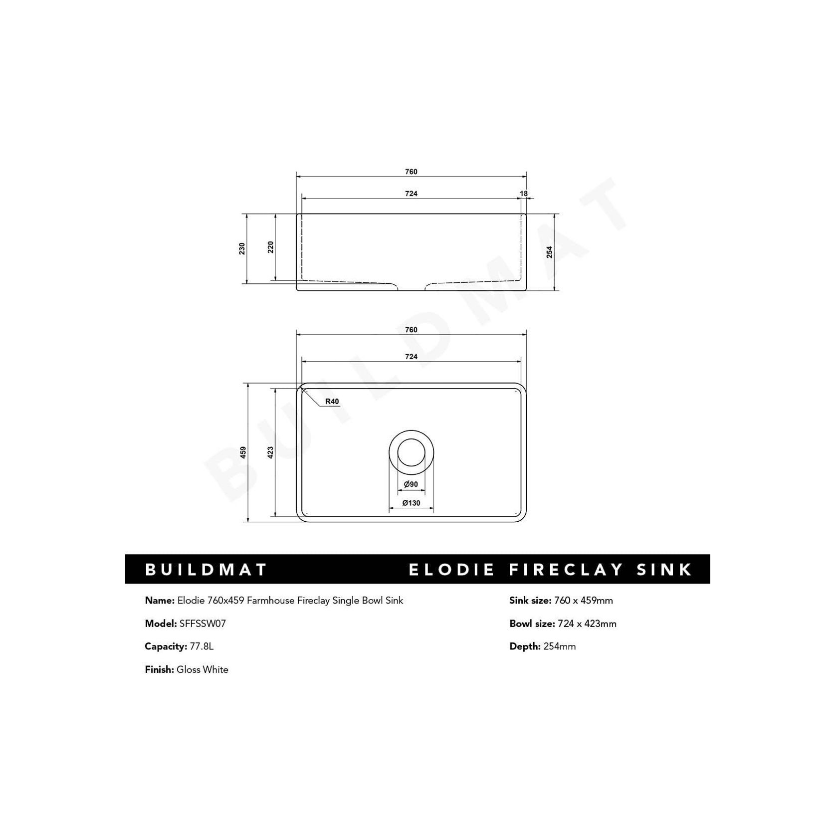 Elodie 760x459 Farmhouse Fireclay Single Bowl Sink gallery detail image