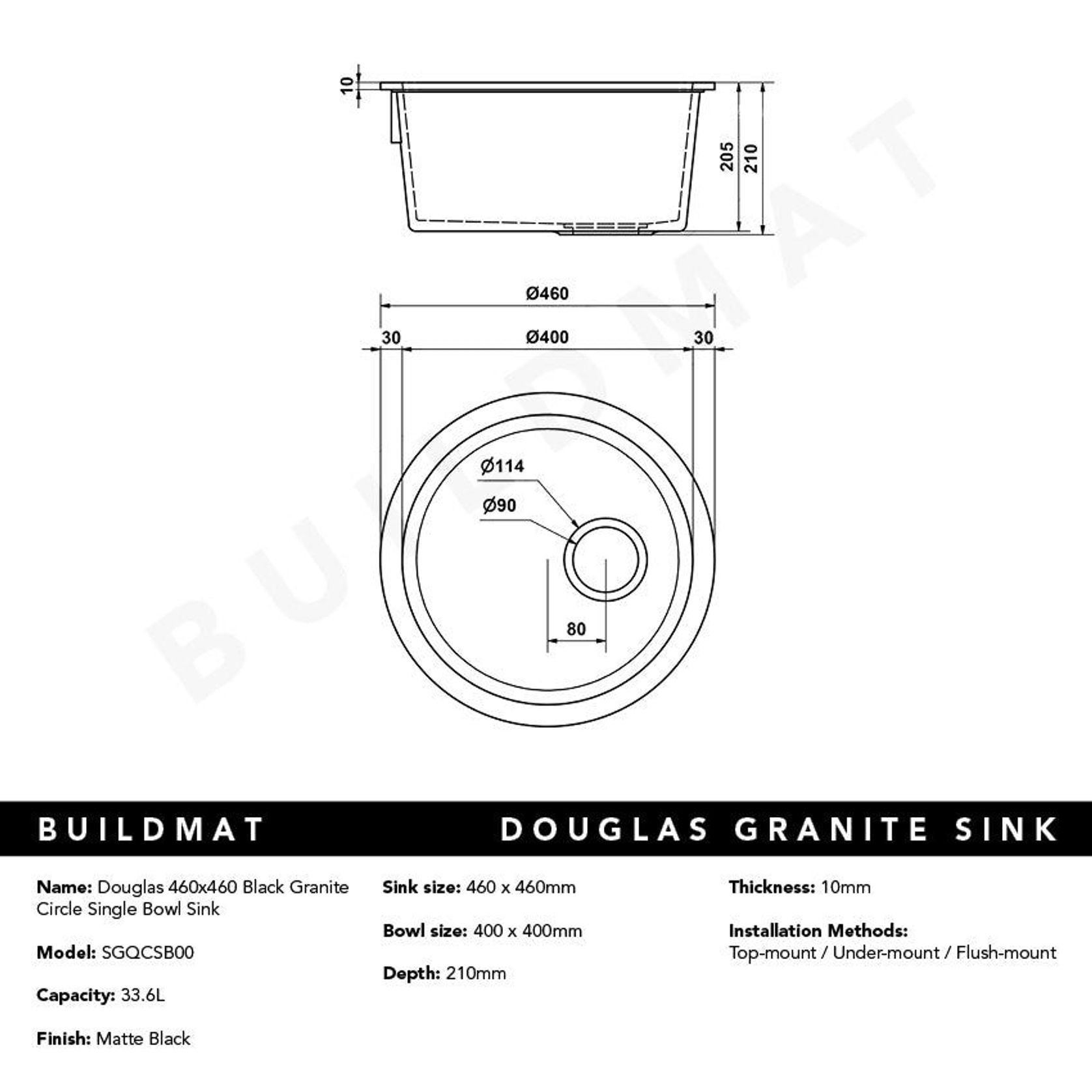 Douglas 460x460 Black Granite Circle Single Bowl Sink gallery detail image