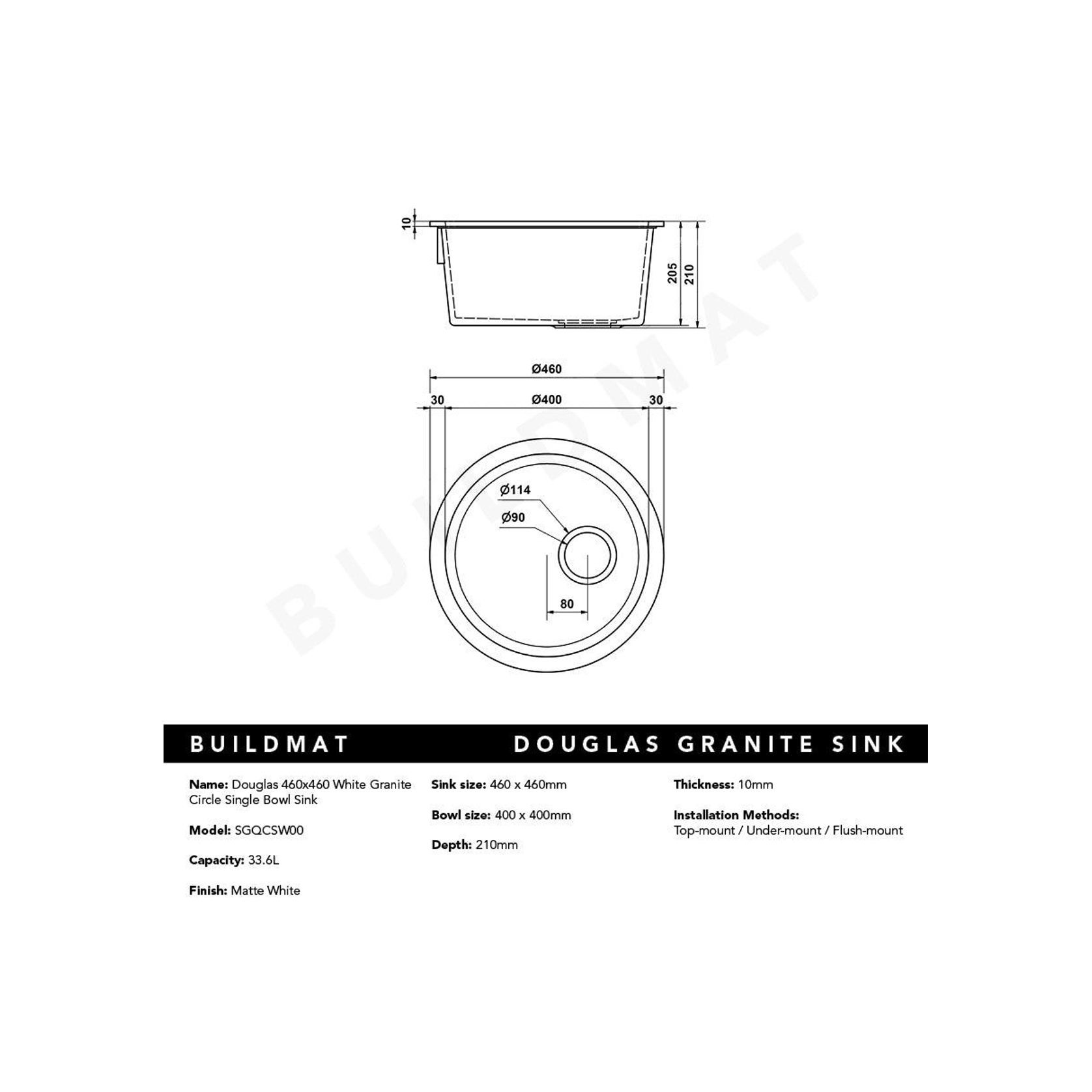 Douglas 460x460 White Granite Circle Single Bowl Sink gallery detail image