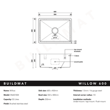 Brushed Brass Gold Willow 600x450 Medium Single Bowl Sink gallery detail image