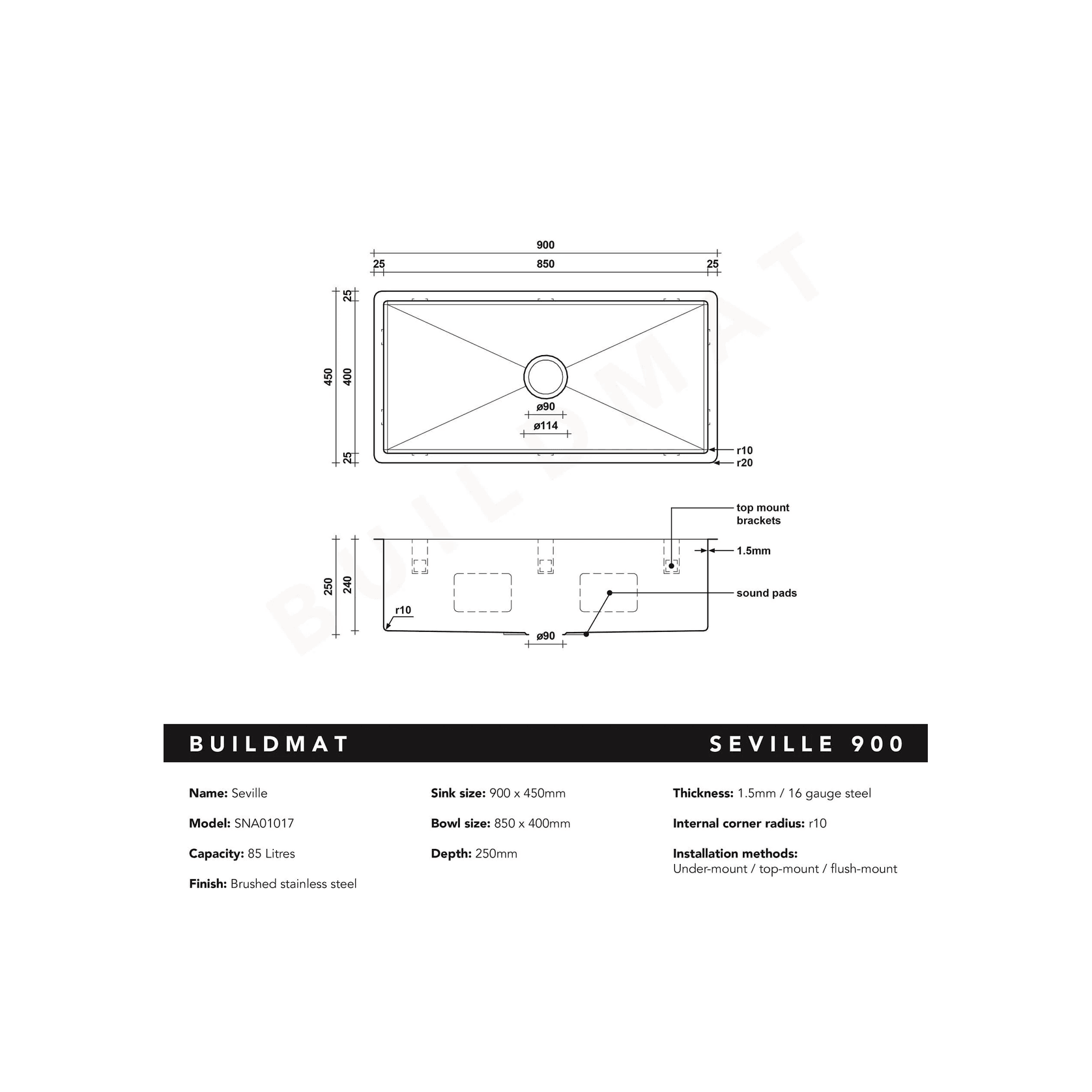 Brushed Gunmetal Seville 900x450 XXLarge Single Bowl Sink gallery detail image