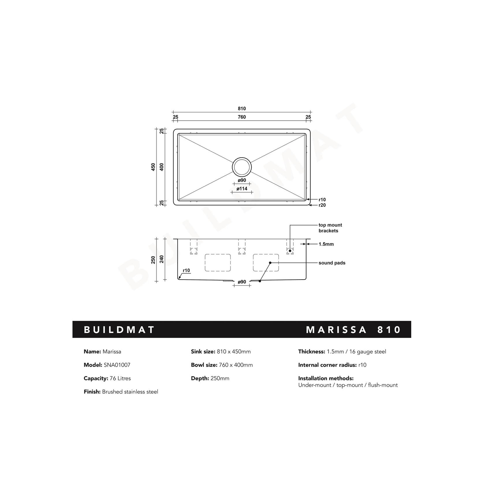 Marissa 810x450 XLarge Single Bowl Sink Trough gallery detail image