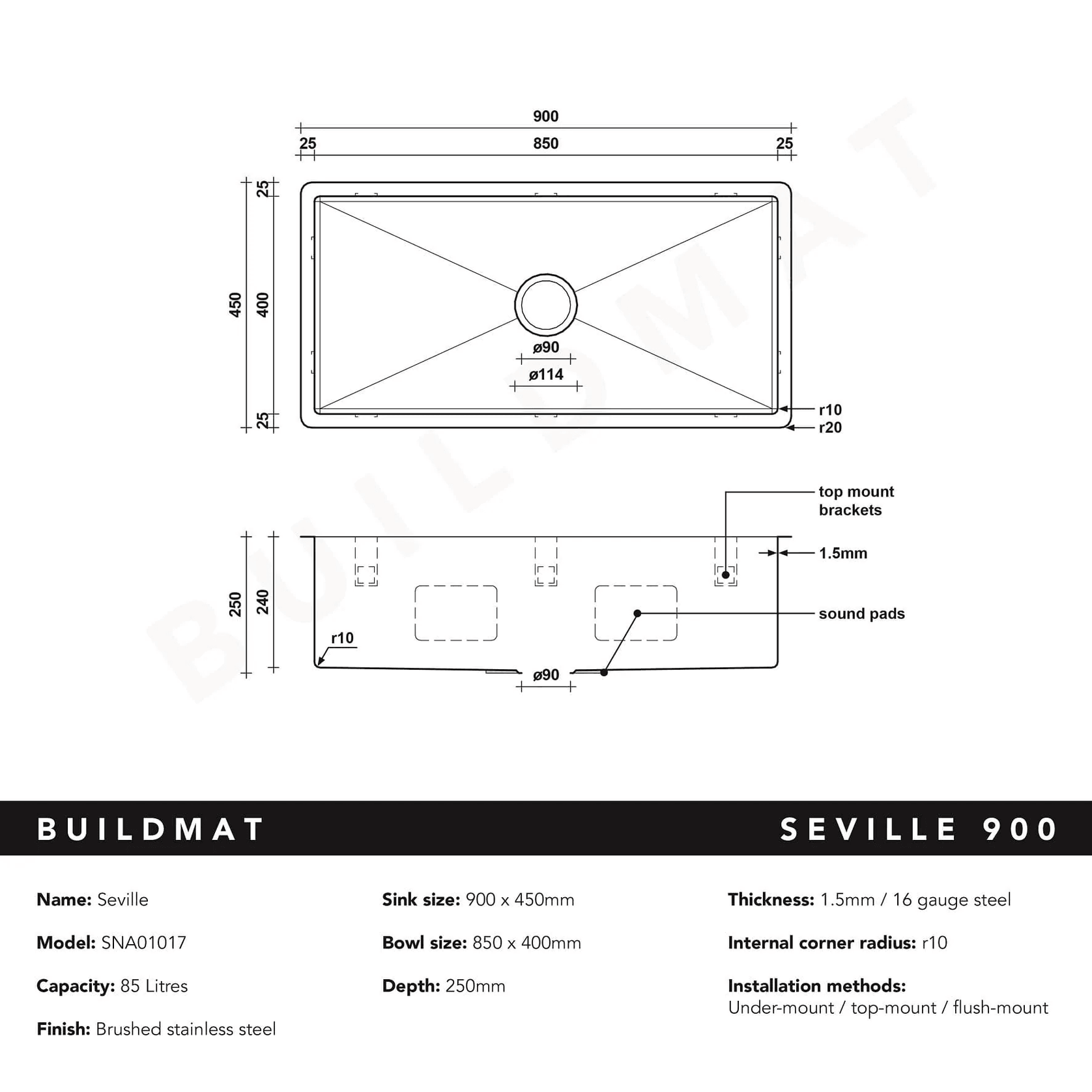 Seville 900x450 XXLarge Single Bowl Sink gallery detail image
