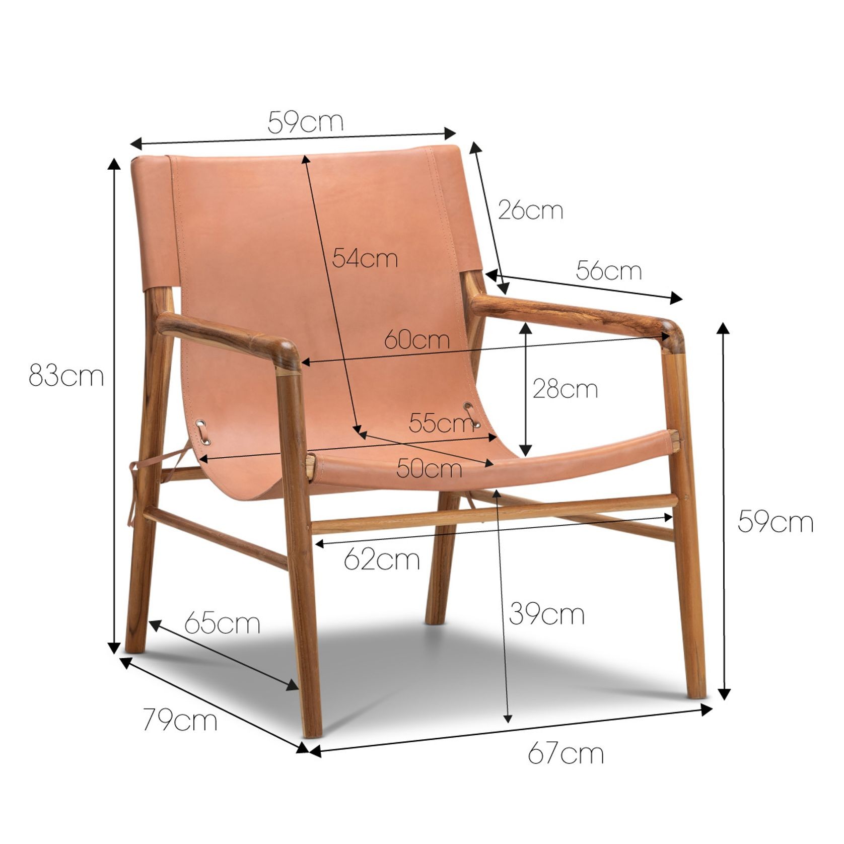 Norah Leather Sling Armchair | Teak & Natural Tan gallery detail image