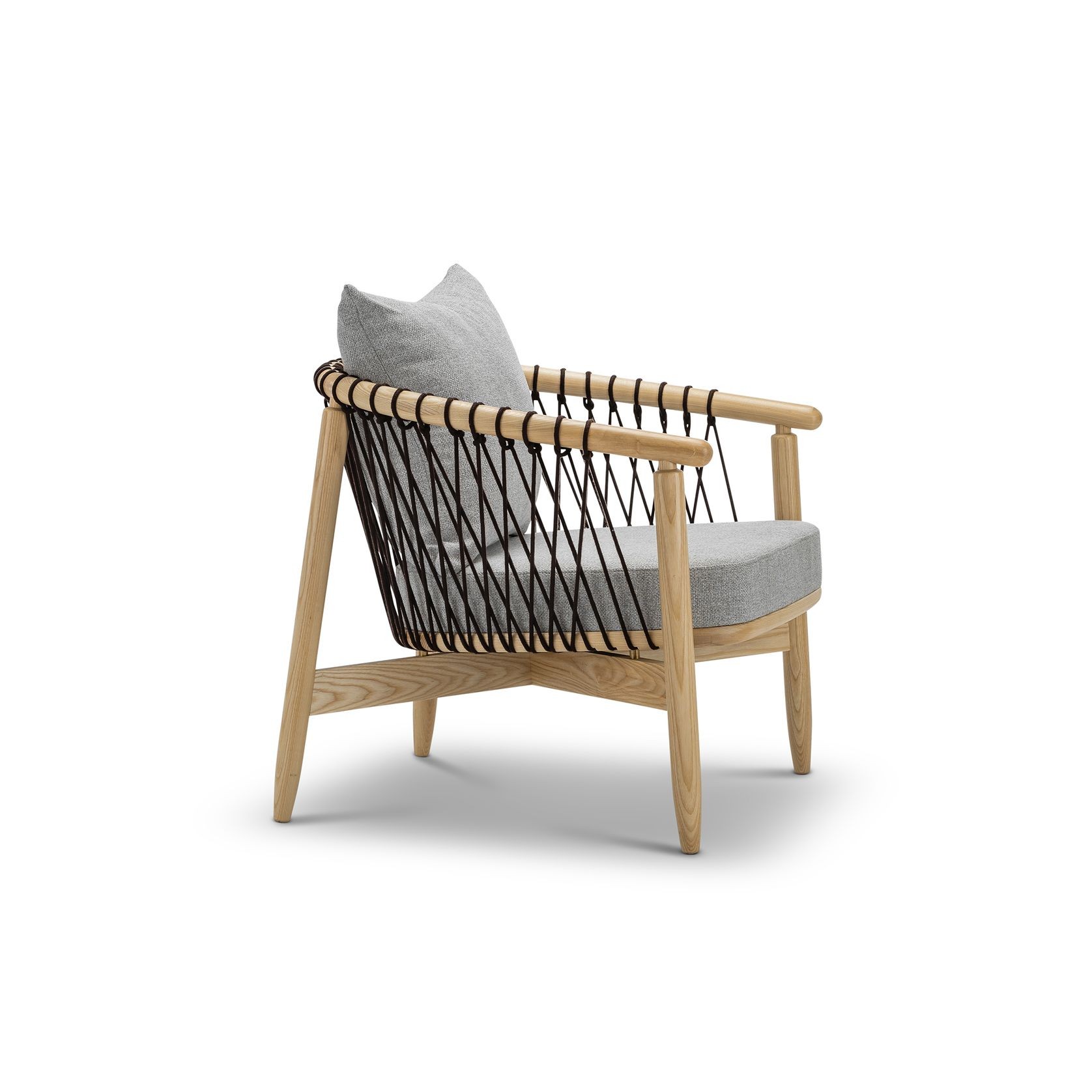 Tait Solid Ashwood Woven Rope Lounge Armchair | Natural & Grey gallery detail image