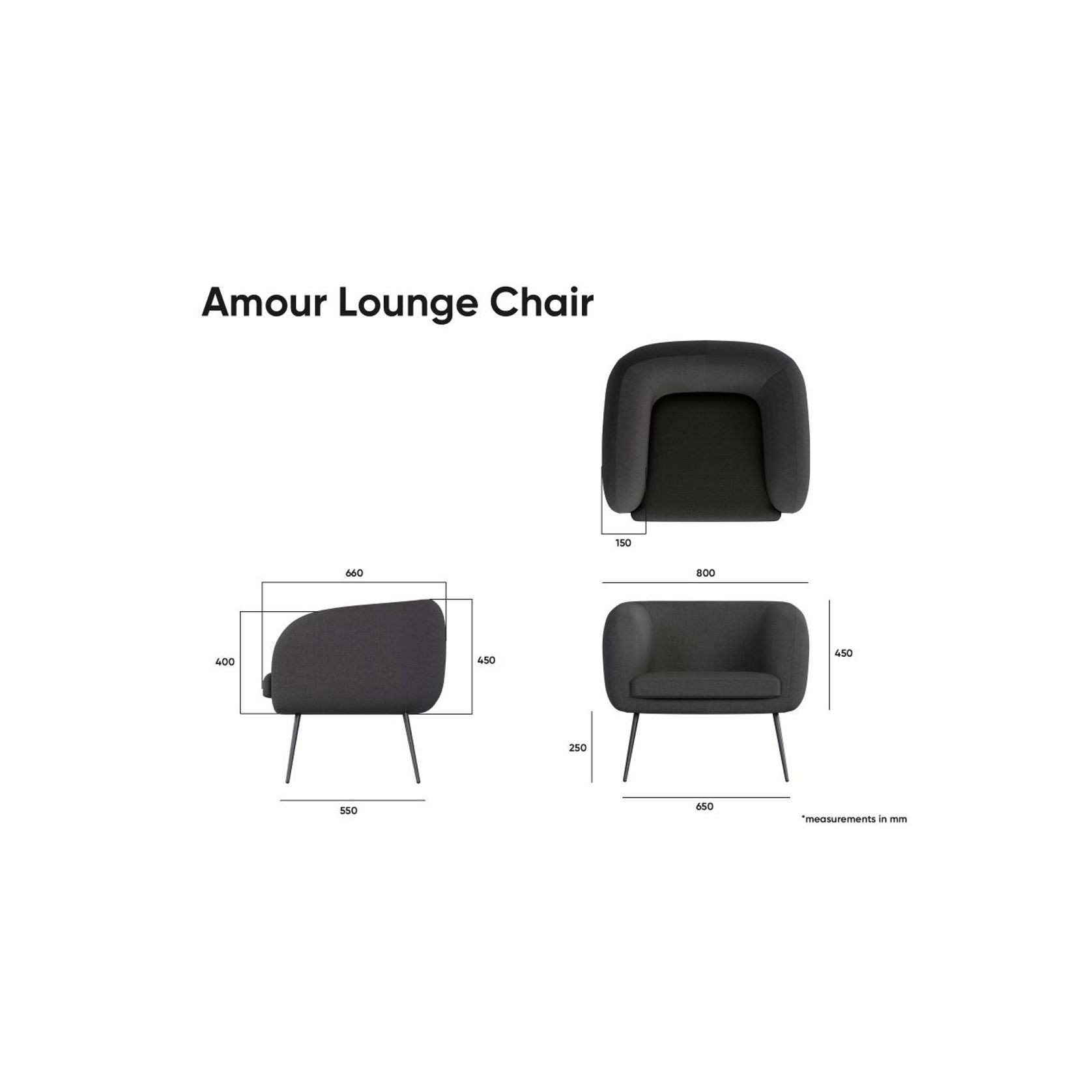Amour Lounge Chair - Storm Grey - Brushed Matt Bronze Legs gallery detail image