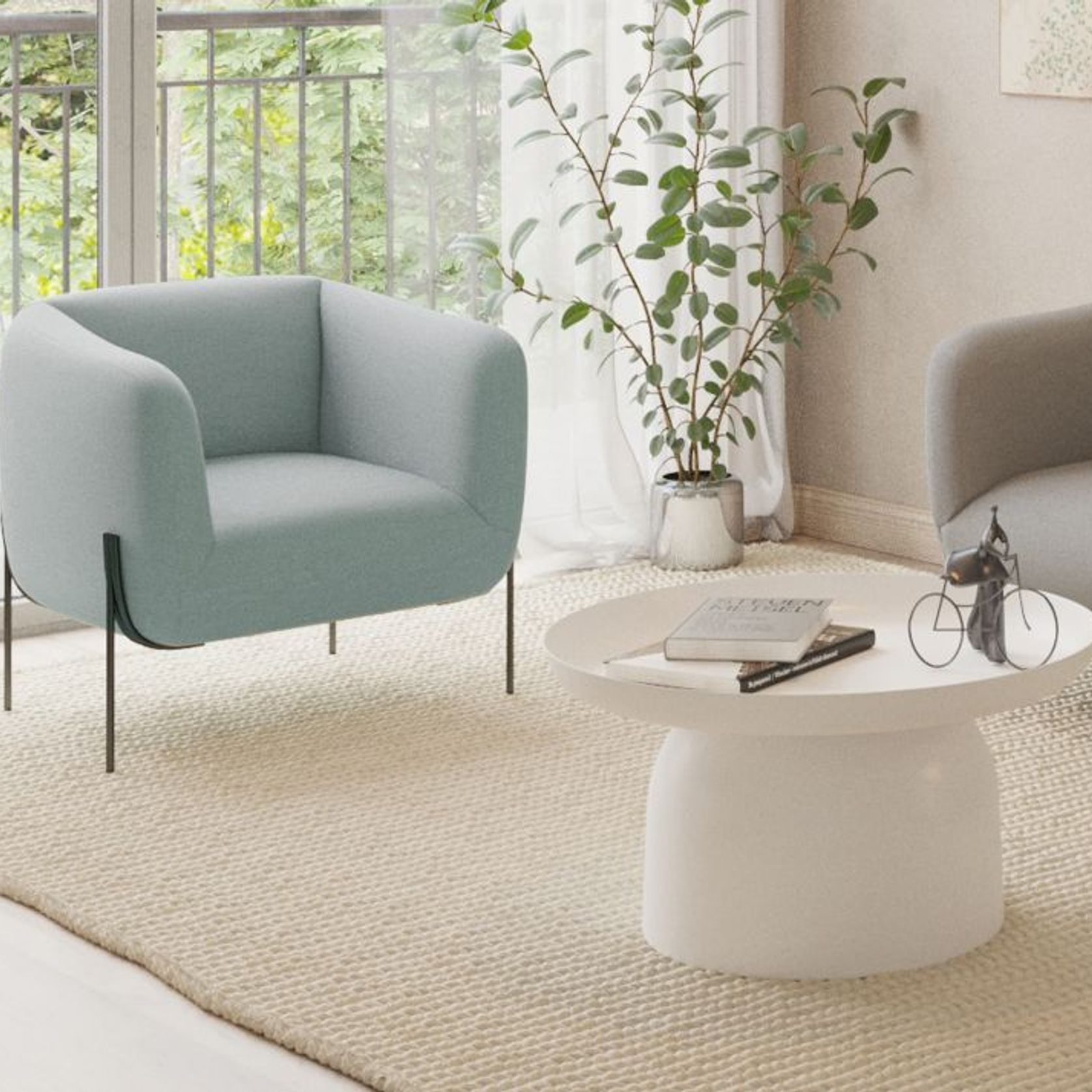 Belle Lounge Chair - Sky Blue - Brushed Matt Gold Legs gallery detail image