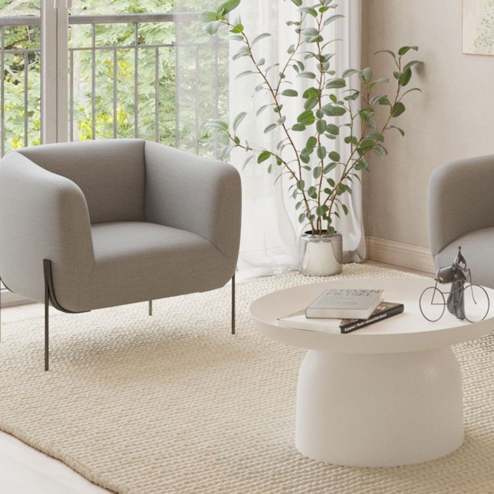 Belle Lounge Chair - Cloud Grey- Brushed Matt Gold Legs gallery detail image